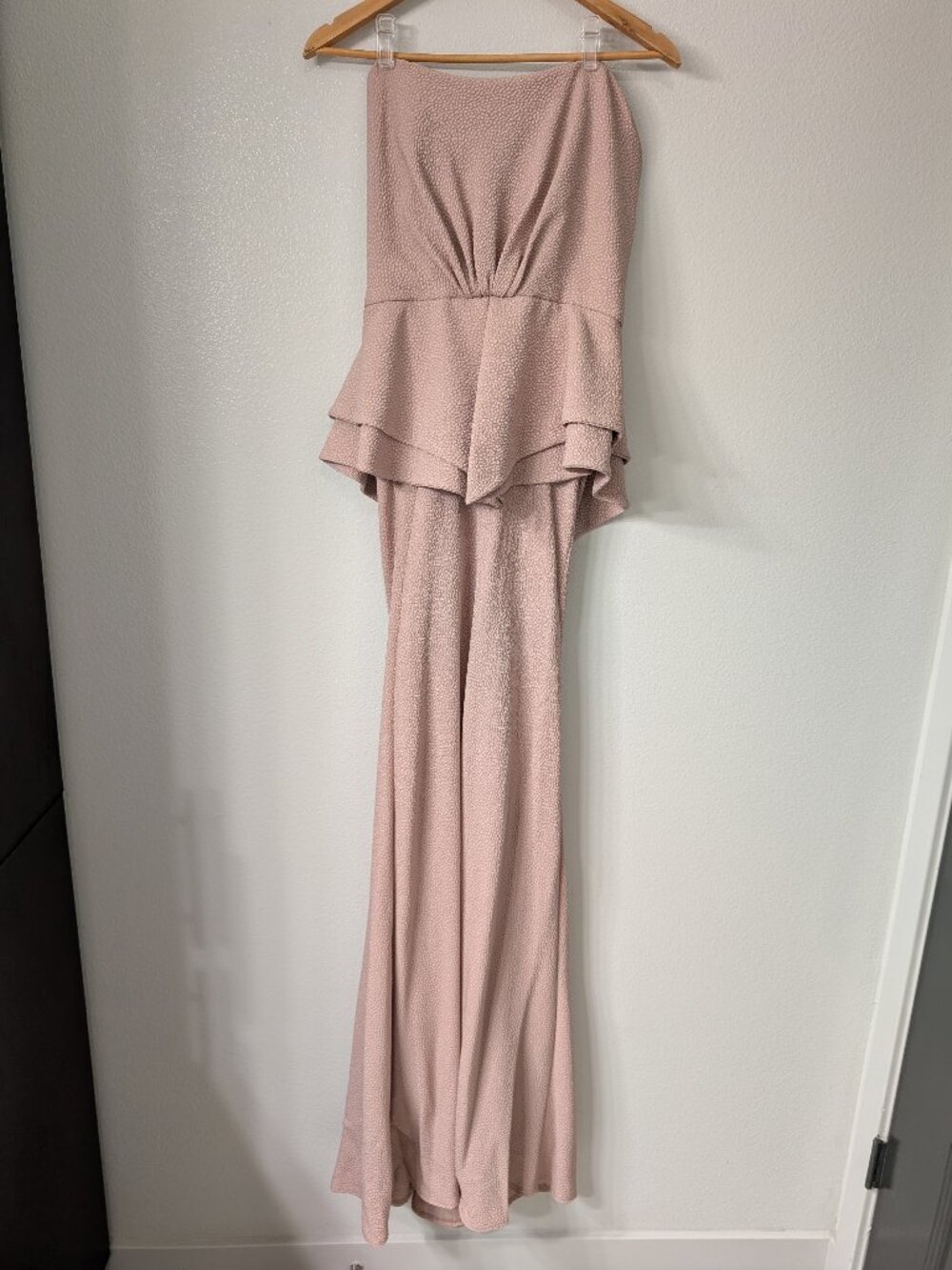 AIDA Dusty Rose Pink Textured Peplum Strapless Jumpsuit Flare Gown Size 10